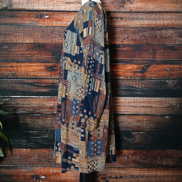 Ethyl Shift Dress S Bohemian Patchwork Print Long Sleeve Rayon Hippie Flowy - Picture 6 of 9
